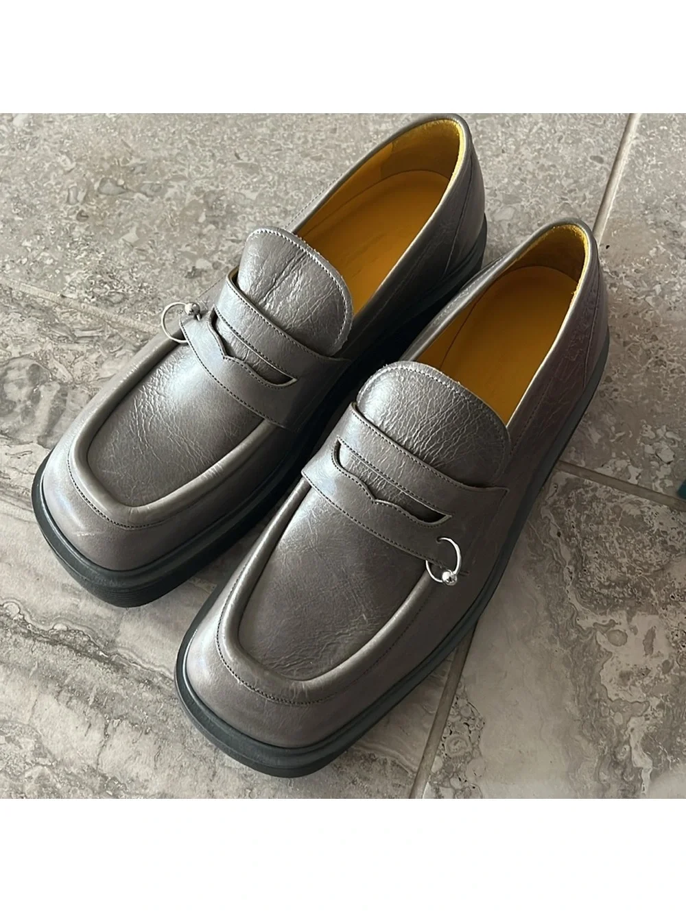 MARNI Moccasin Iconic Square-Toe Chunky Loafers Grey Size 44 NEW +DustBag
